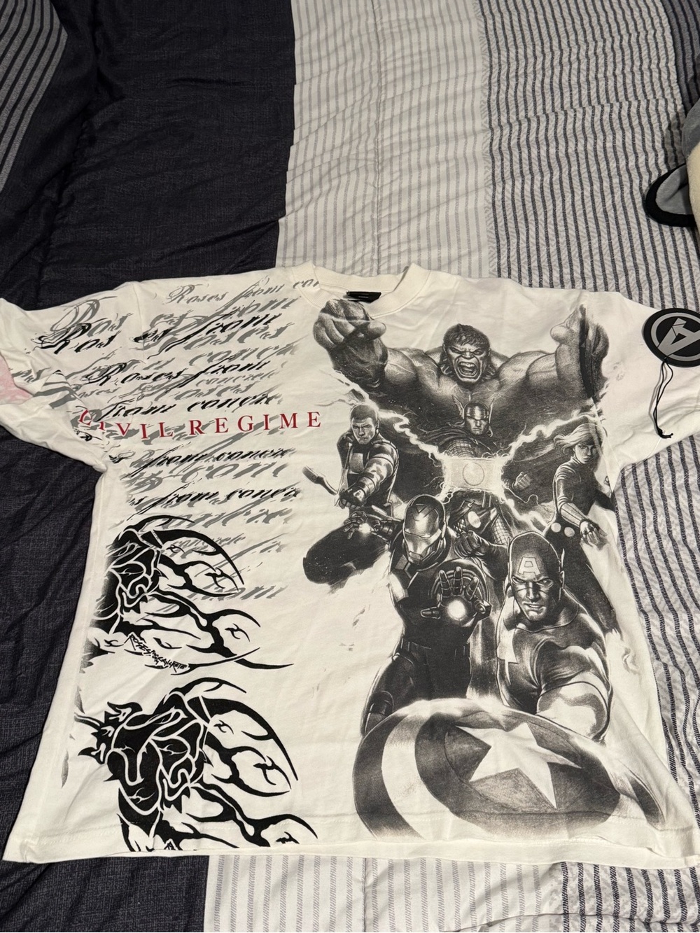 Civil Regime Avengers Endgame: Crewneck T‑Shirt in White with Superhero Print